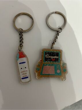 Sonography Computer & Bottle Keychain Set - Teal Pink Accents (Set of 2)
